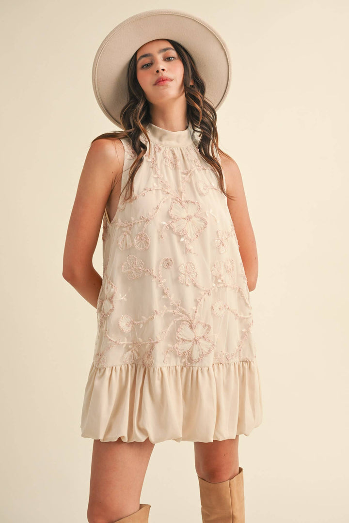 BUBBLE HEM EMBELLISHED MINI DRESS