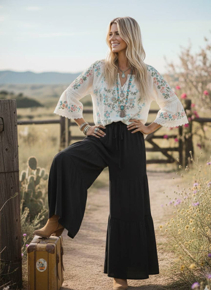 Linen Blend Tiered Pants