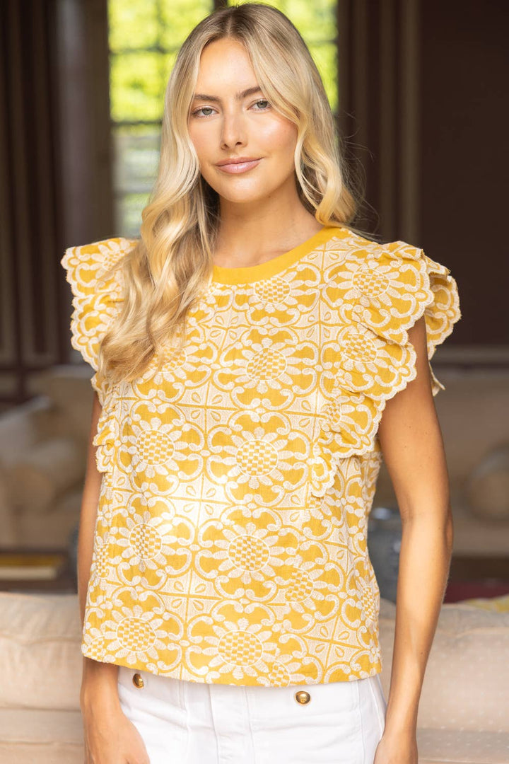 Mustard Scallop Detail Top