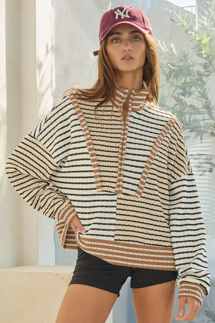 Half Zip Striped Top