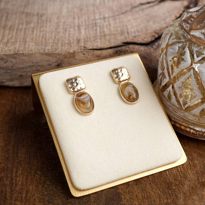 Hammered Cabochon Stud Drop Earrings