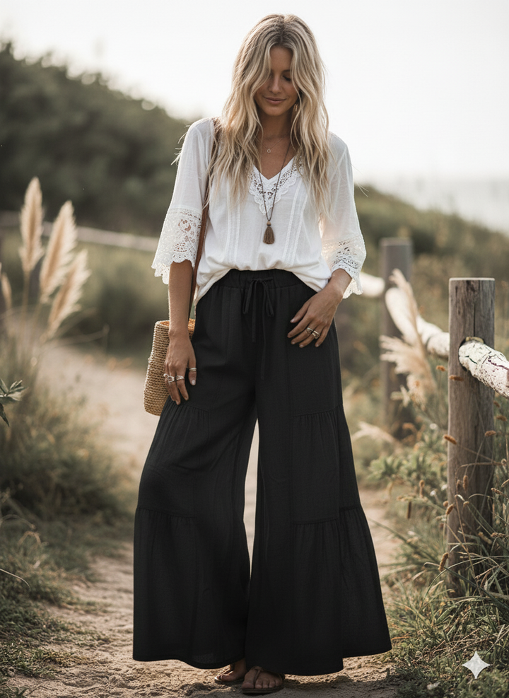 Linen Blend Tiered Pants