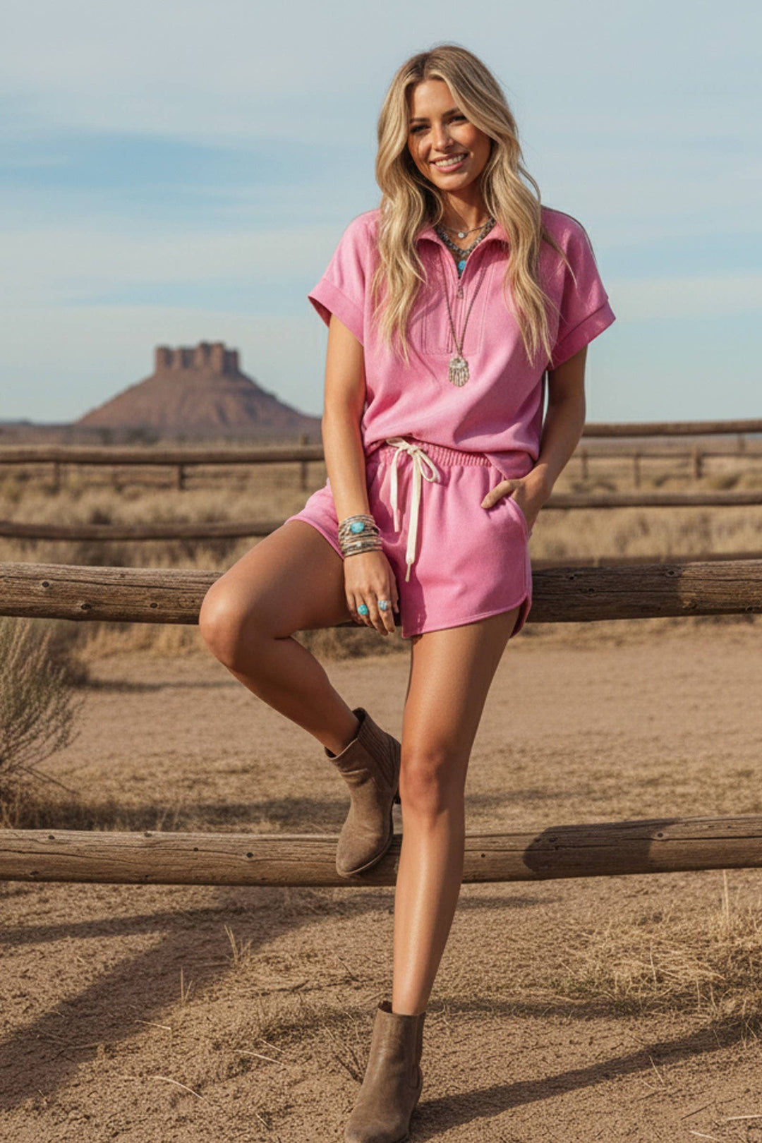 Mineral Washed Scuba Half-Zip Top and Shorts Set