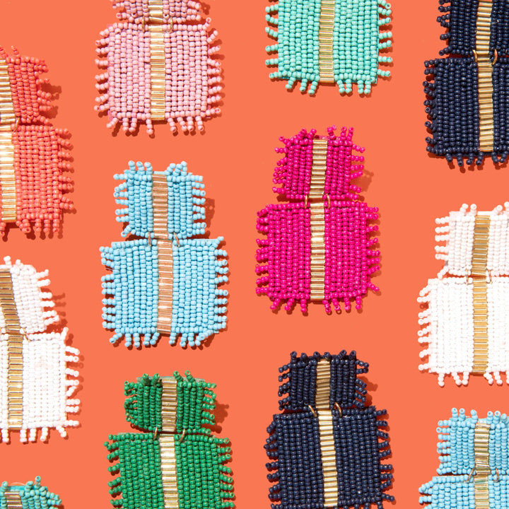 Beaded Square Fringe Tiered Earrings