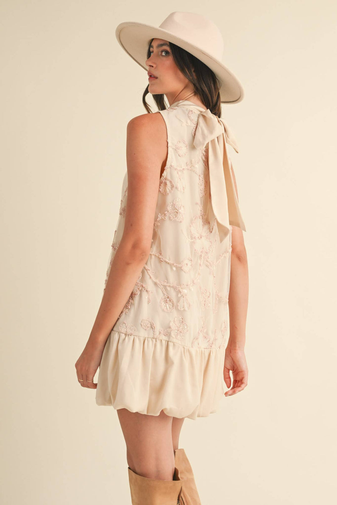 BUBBLE HEM EMBELLISHED MINI DRESS