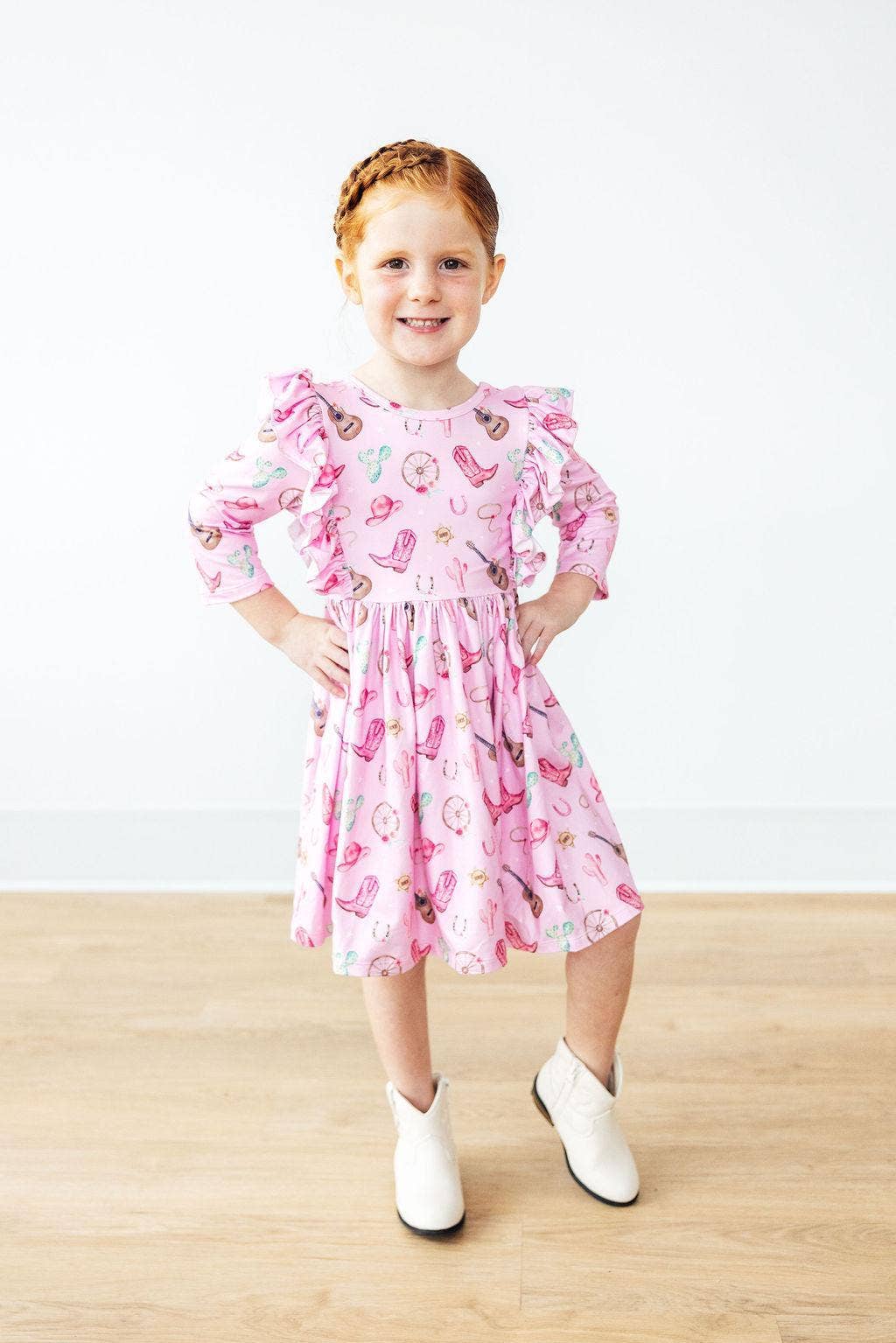 3/4 Sleeve Ruffle Twirl Dress
