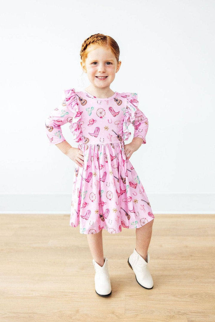 3/4 Sleeve Ruffle Twirl Dress