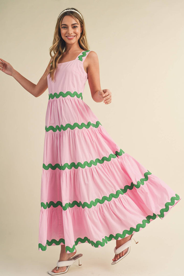 TIERED PINK/GREEN DRESS