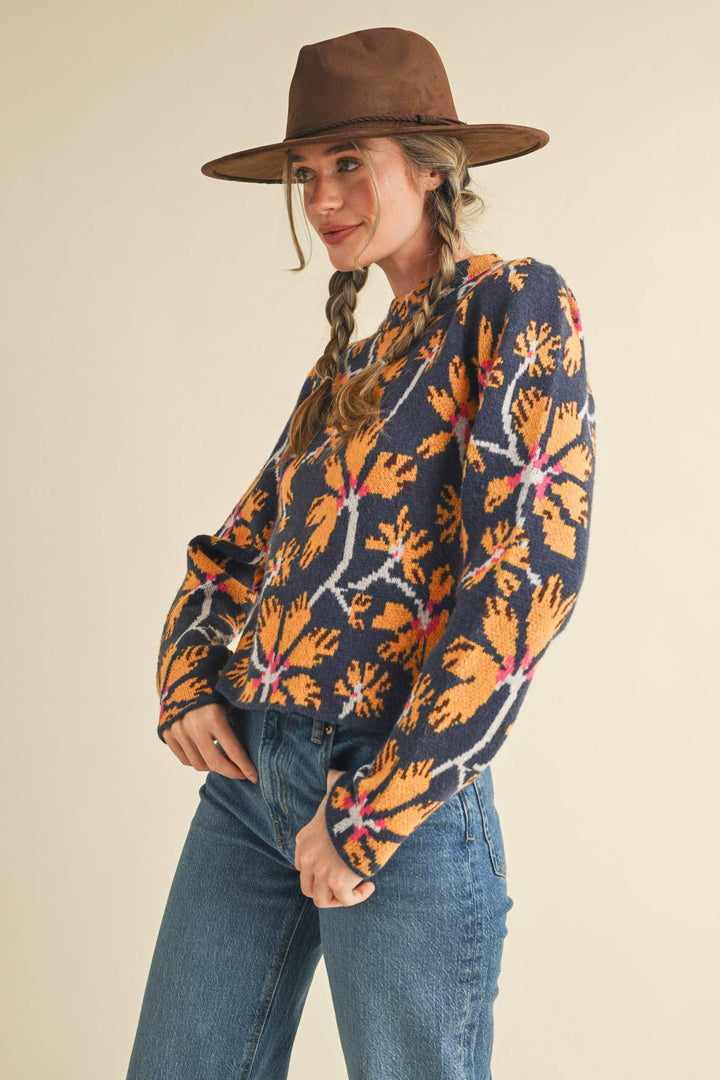 FLORAL MOCK NECK SWEATER