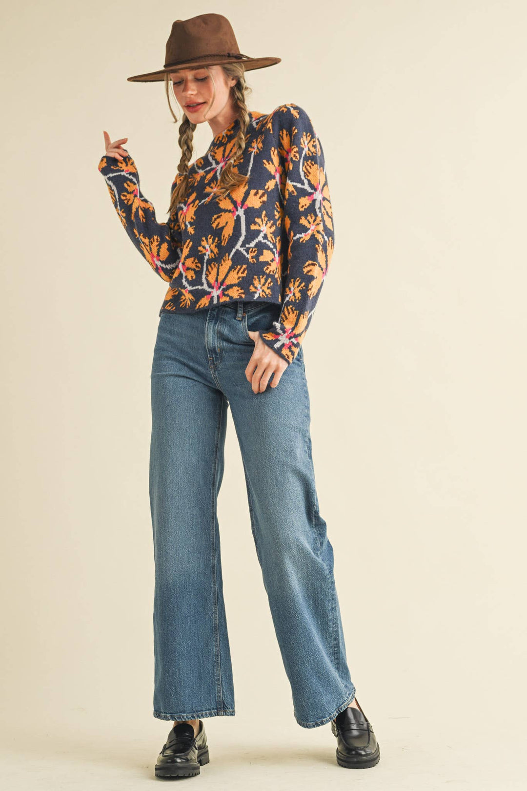 FLORAL MOCK NECK SWEATER