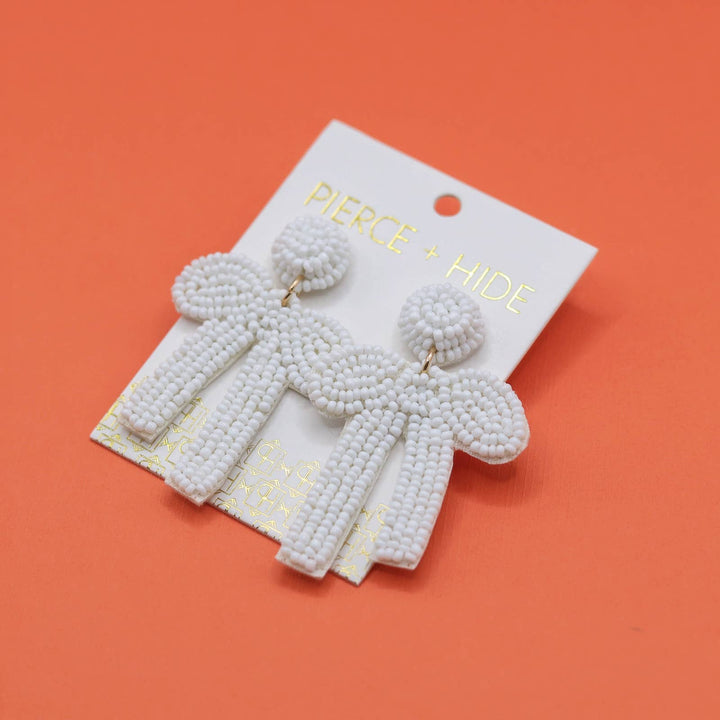 Custom White Beaded Bow Earrings | Bow Drop