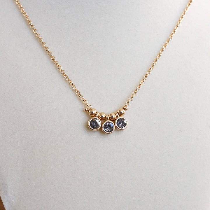 Dainty Crystal Bezel Necklace with Golden Ball Beads