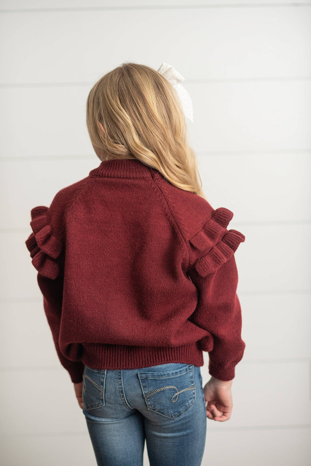 Wine Double Ruffle Sweater