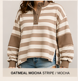 Mocha Stripe Henley Pullover