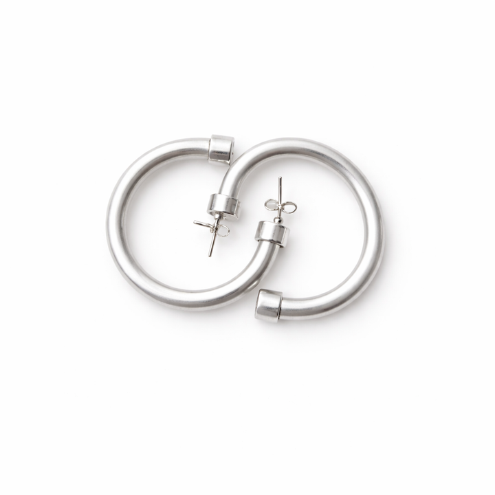 Brushed Silver Hoop Earrings