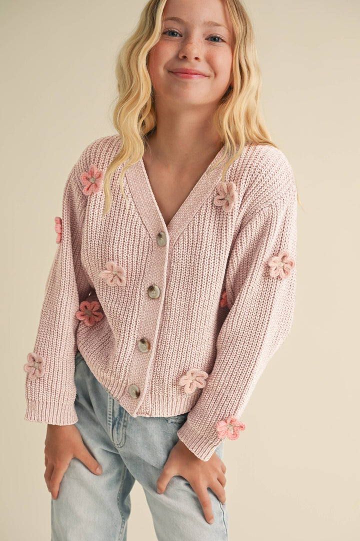 GIRLS CARDIGAN W/ 3D FLOWER