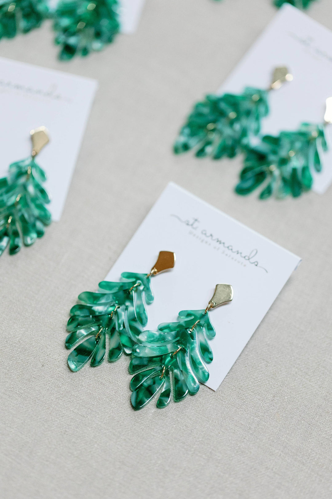 Green Petite Palm Earrings