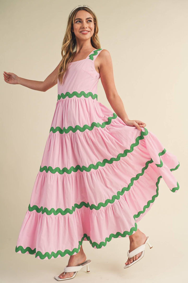 TIERED PINK/GREEN DRESS