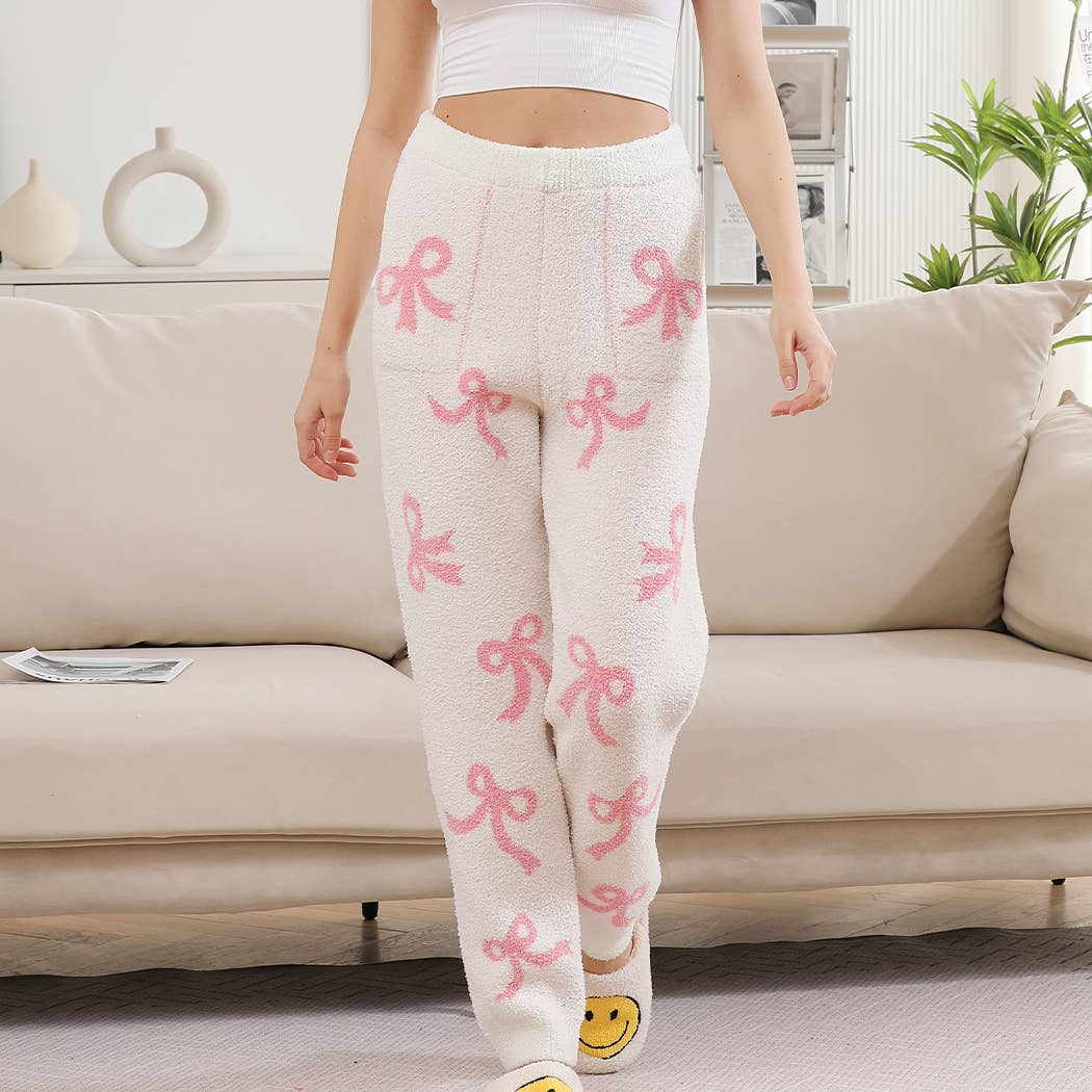 Ribbon Patterned Fuzzy Joggers