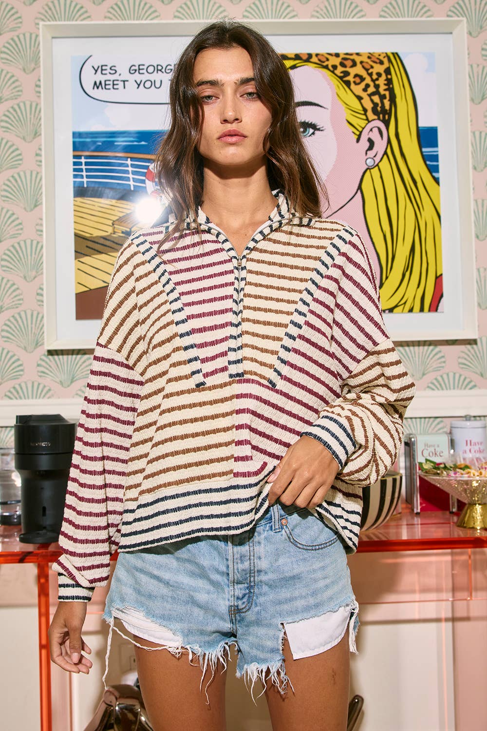 Half Zip Striped Top