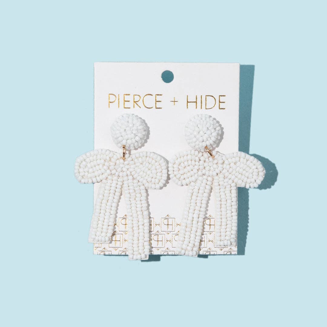 Custom White Beaded Bow Earrings | Bow Drop