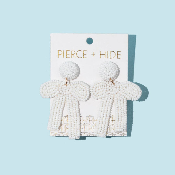 Custom White Beaded Bow Earrings | Bow Drop