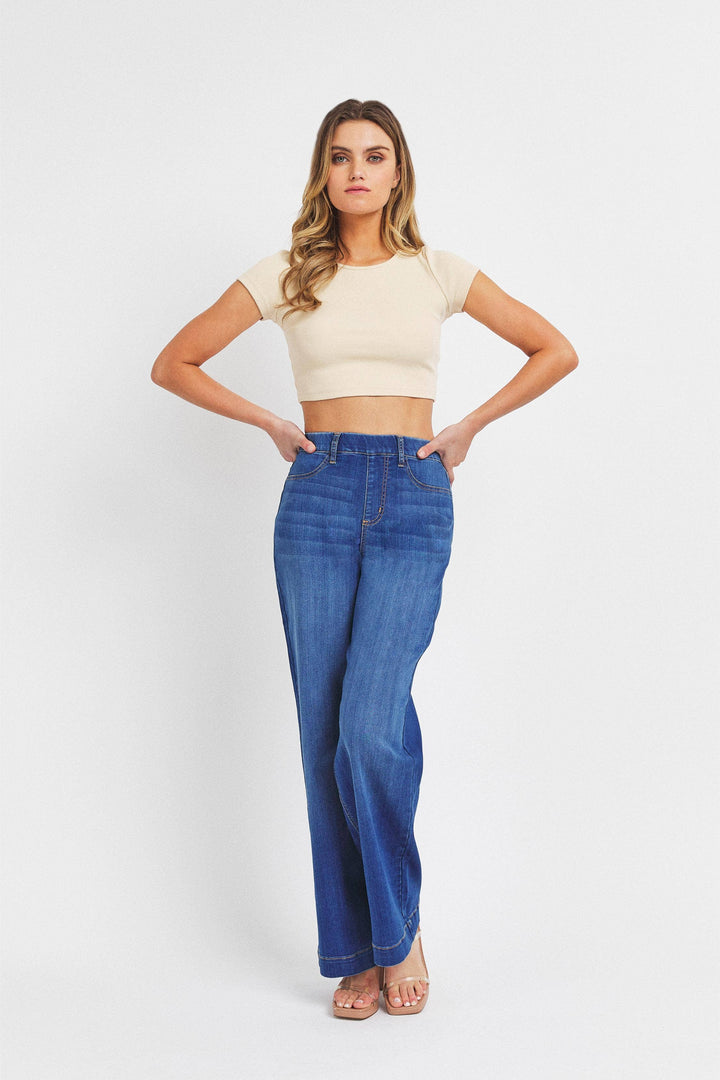 Wide Leg Pull On Jeans