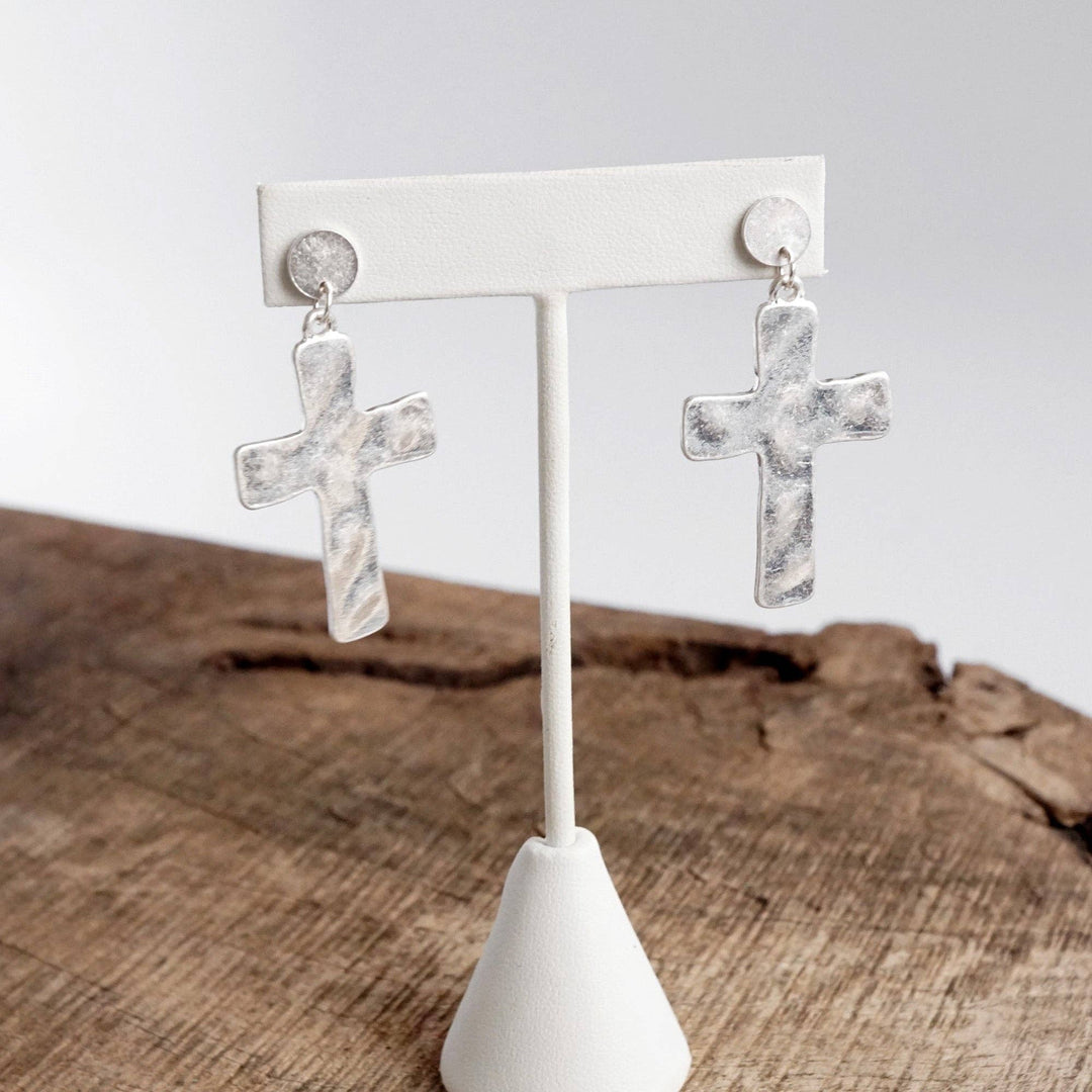 Cross Hammered Distressed Drop Earrings