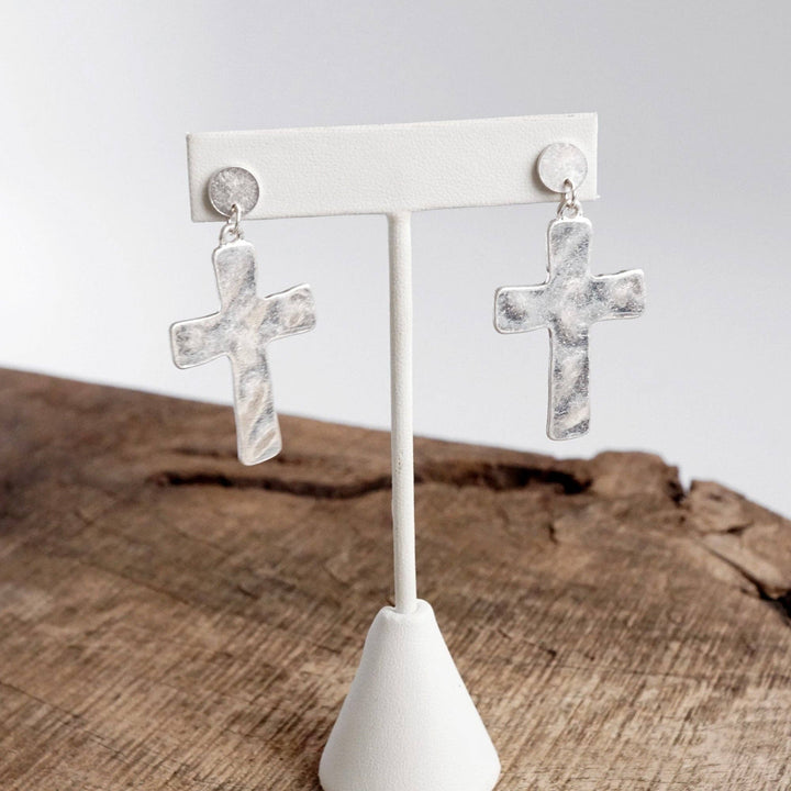 Cross Hammered Distressed Drop Earrings