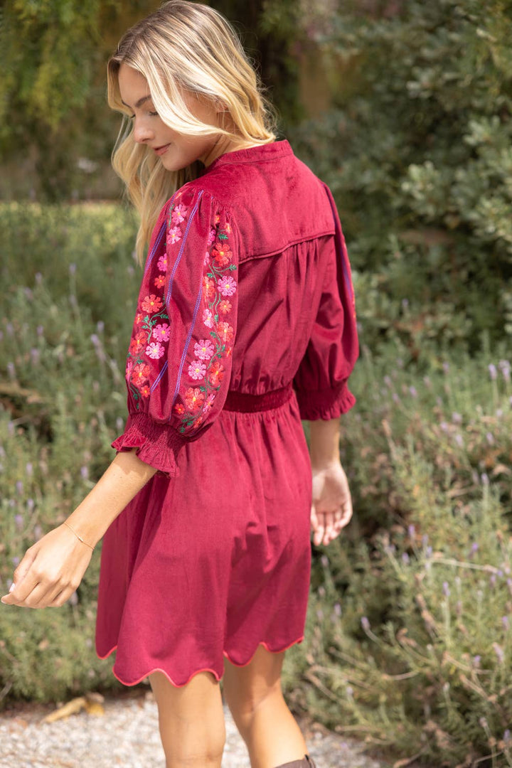 Smock Waist Floral Embroidered Dress