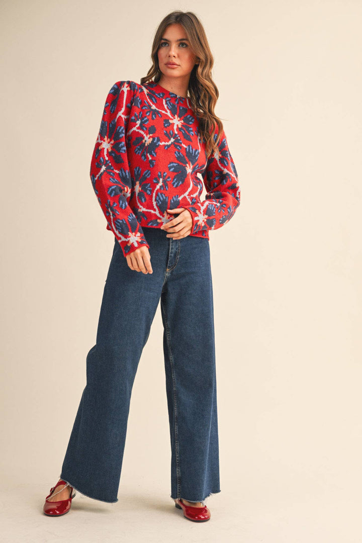 FLORAL MOCK NECK SWEATER