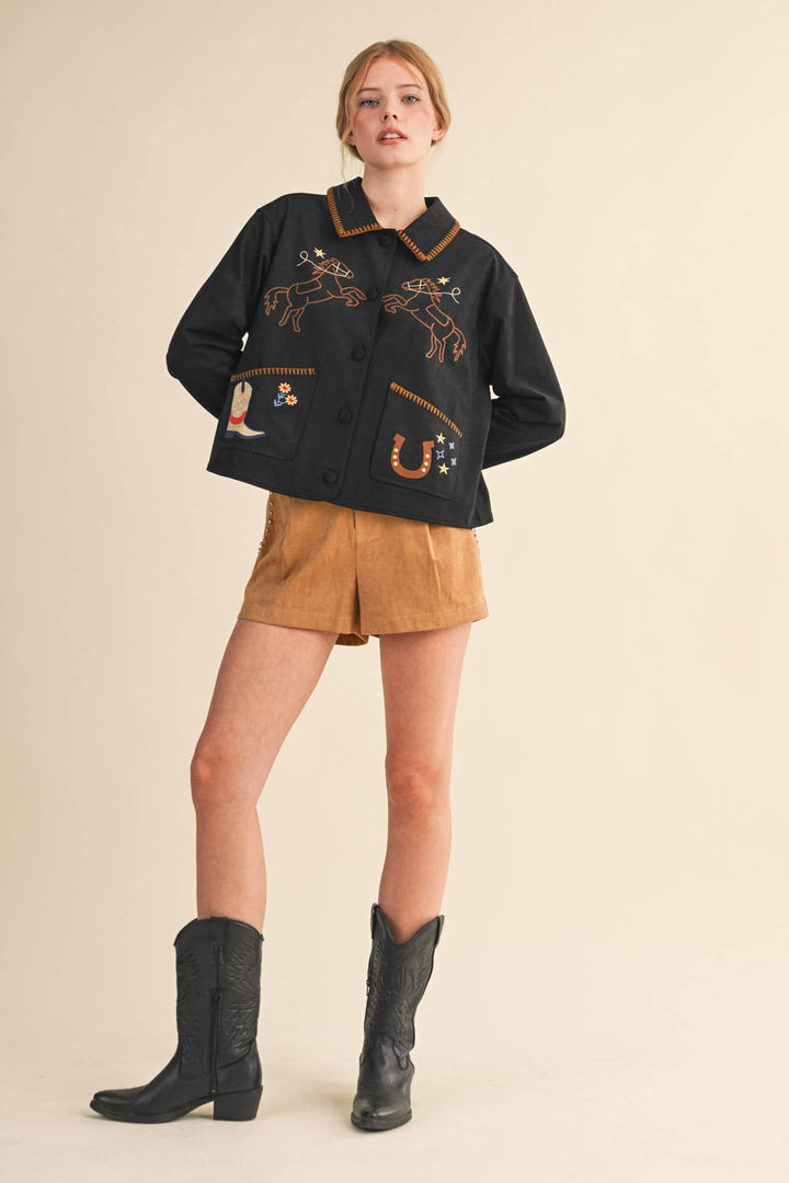 STUDDED FAUX SUEDE SHORTS