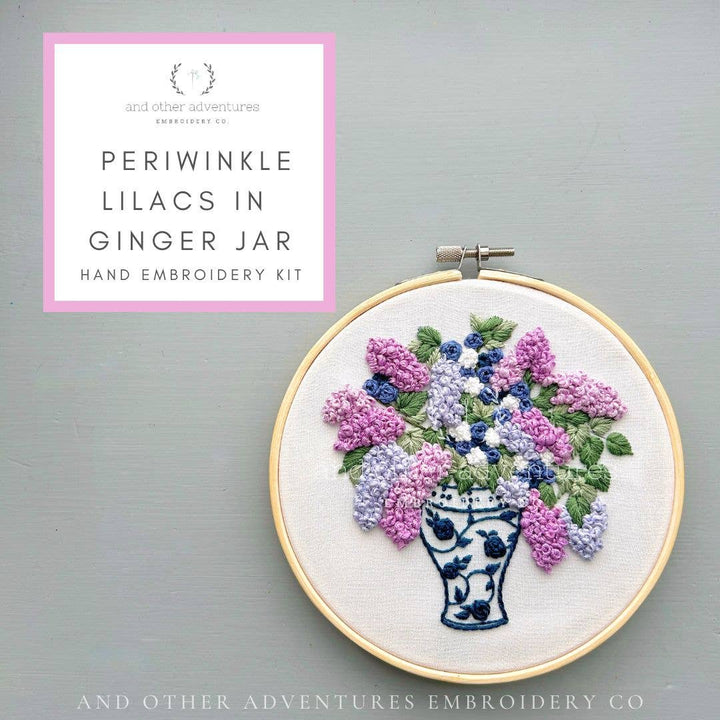 Hand Embroidery Kit - Periwinkle Lilacs in Ginger Jar