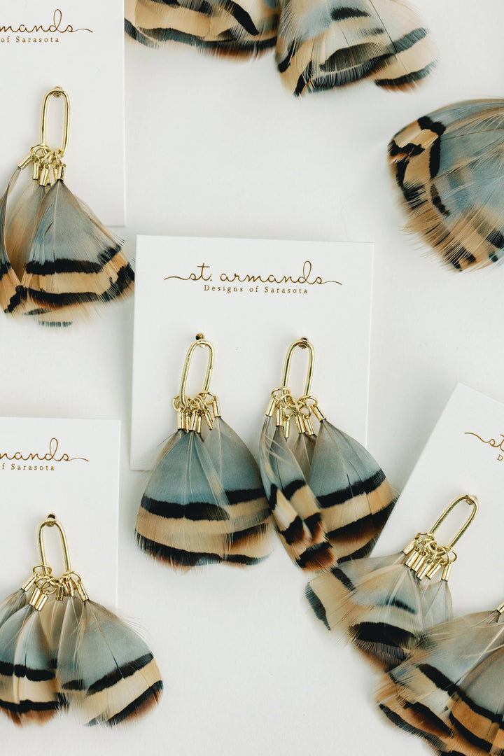 Brown Striped Feather Earrings