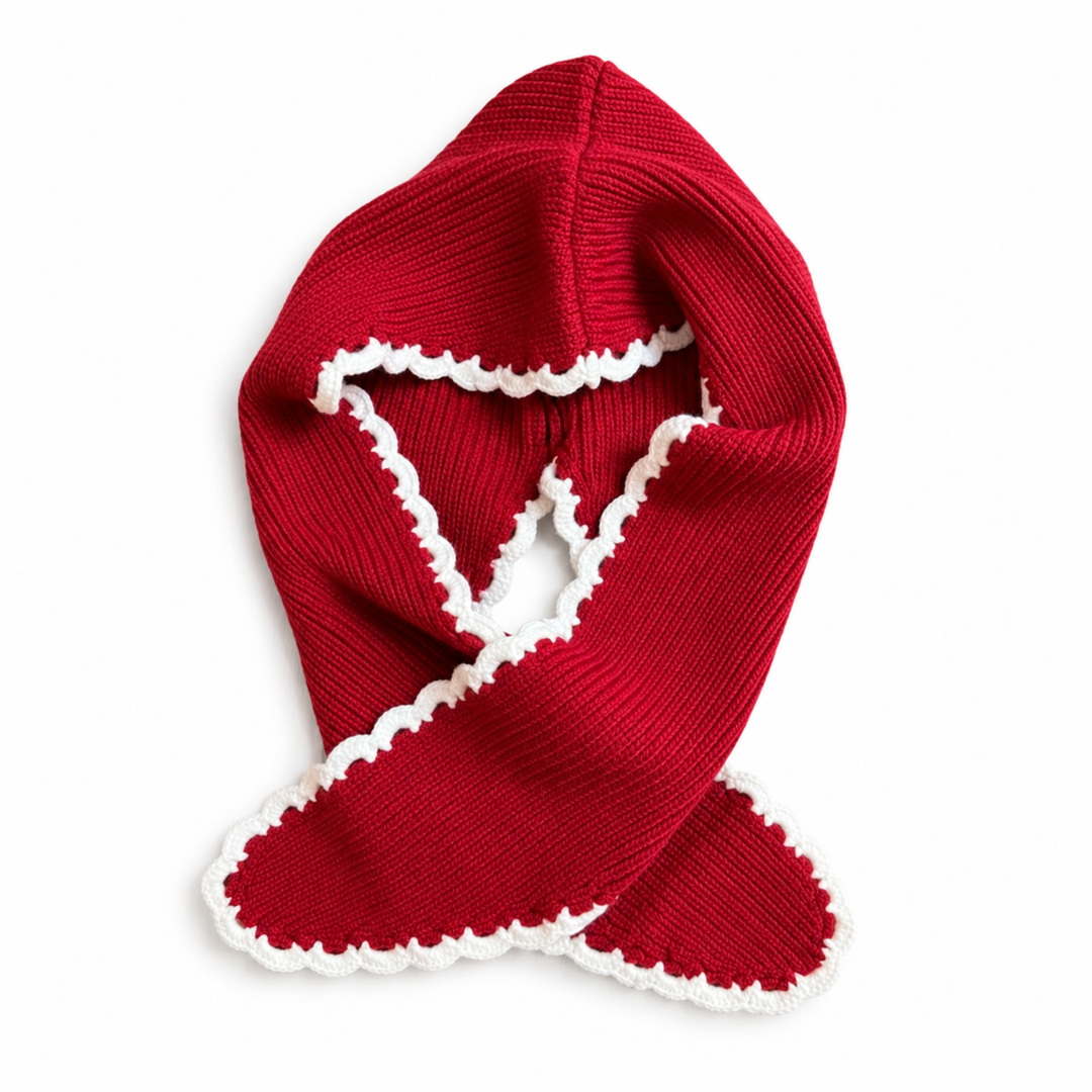 Ellison+Young Scallop Trim Balaclava Hooded Scarf, Contrast Color Edge