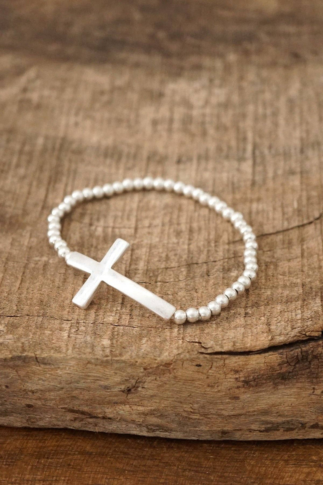 Minimal Cross Stretchy Bracelet with Ball Beads