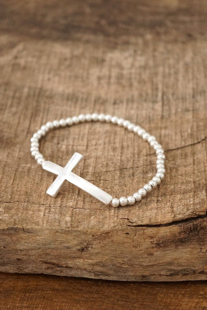 Minimal Cross Stretchy Bracelet with Ball Beads