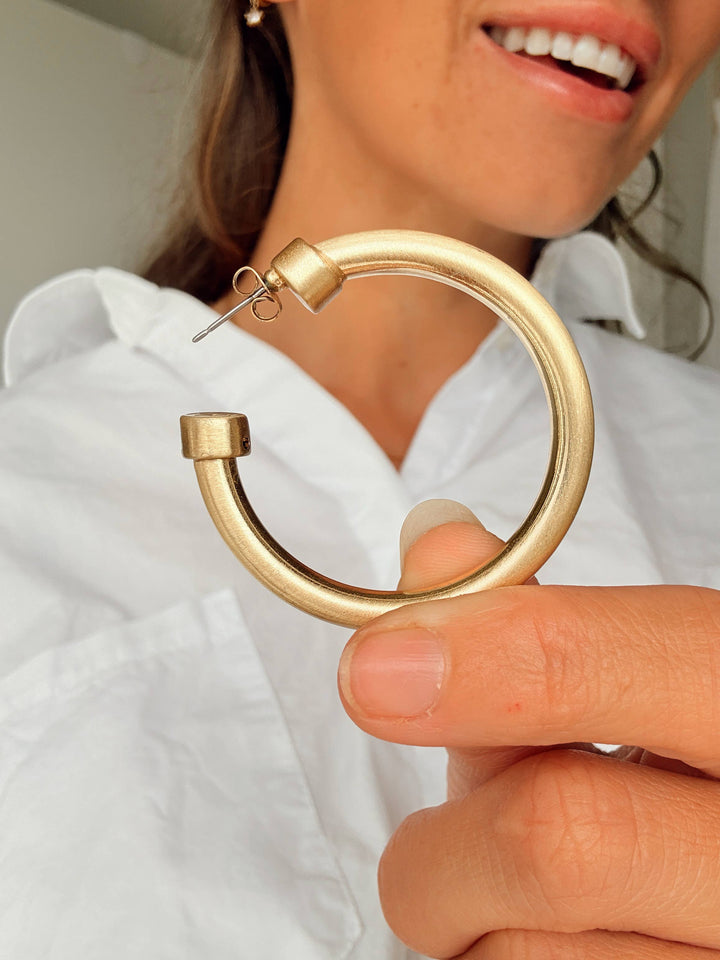 Lightweight Brushed Gold Hoop Earrings | 3 Sizes