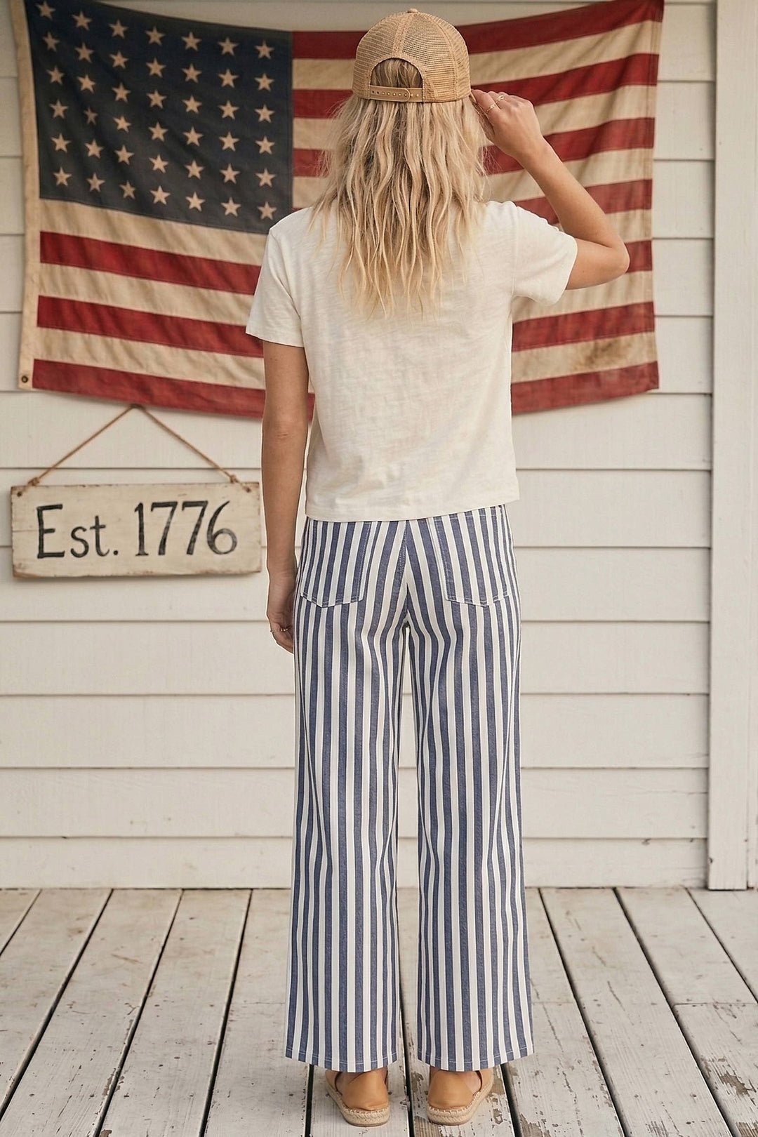 Striped Wide Leg Denim Pants