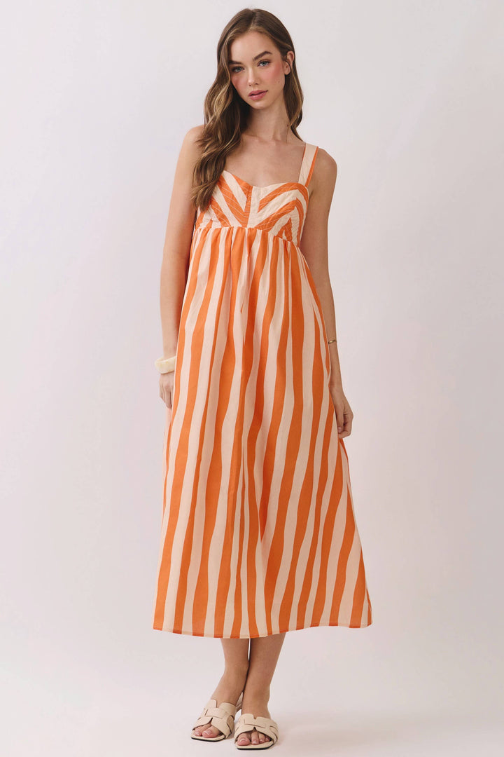 Orange Stripe Midi Dress