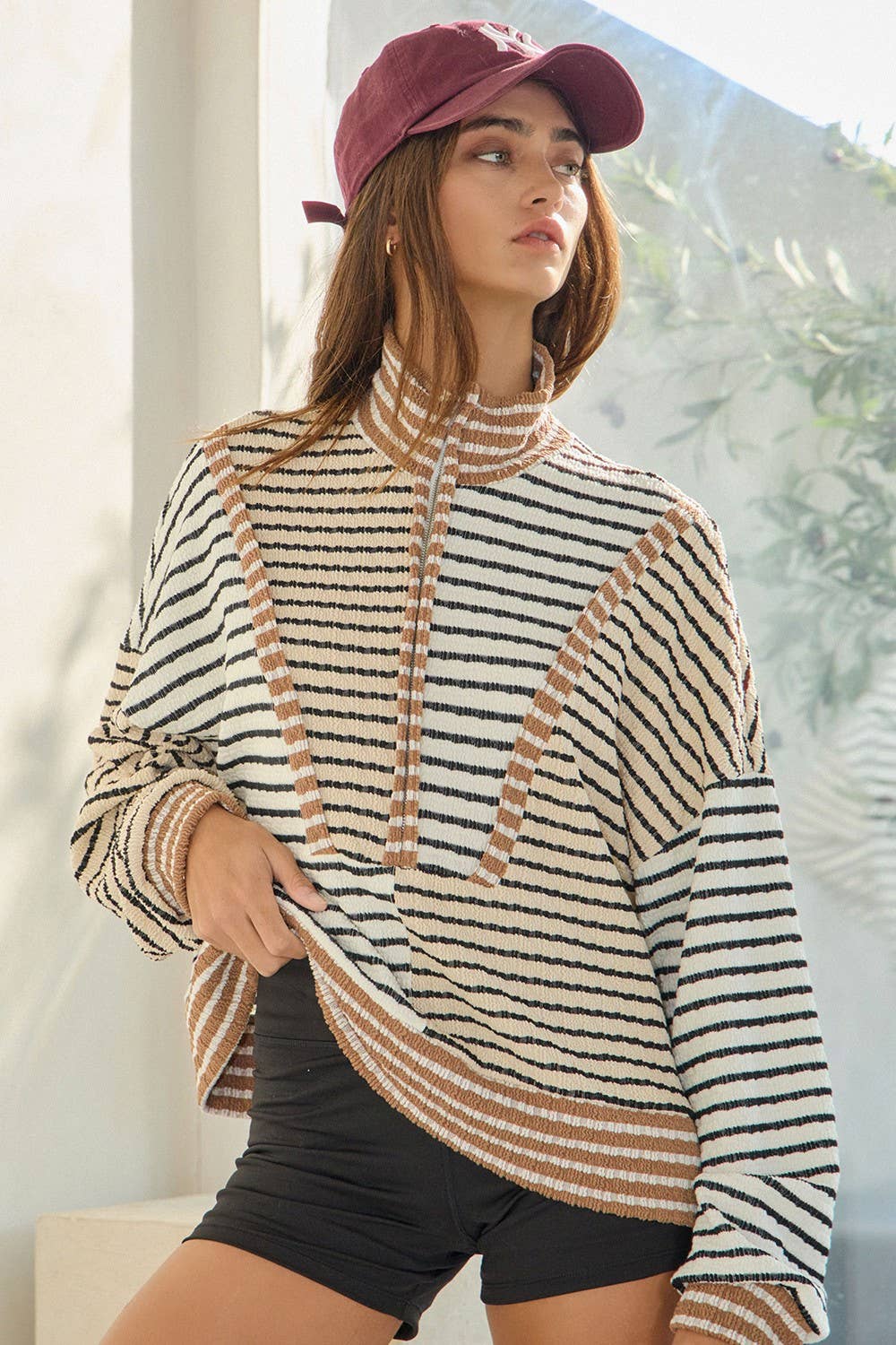 Half Zip Striped Top
