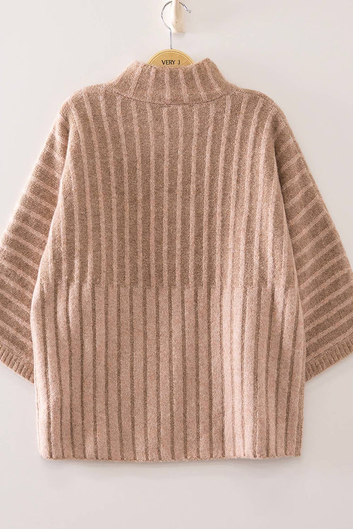 Ribbed Knit Mock Neck Sweater
