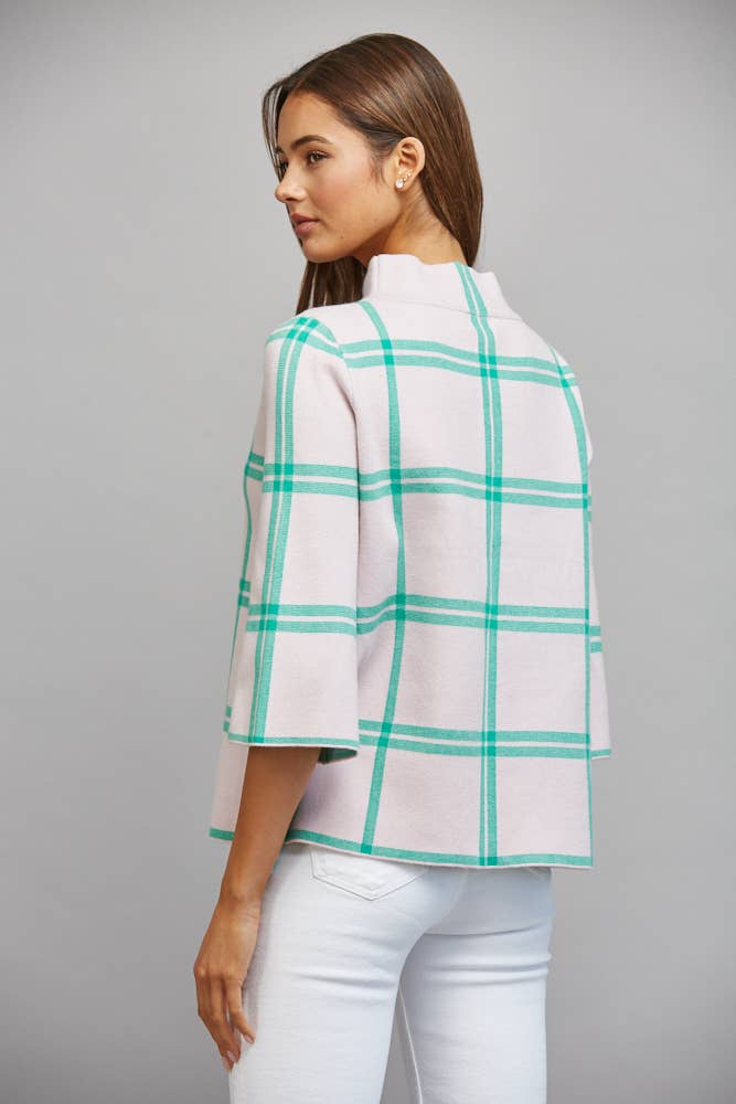 PLAID PATTERN MOCK NECK SWEATER