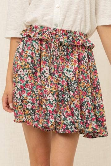 Ruffle Mini Print Skirt