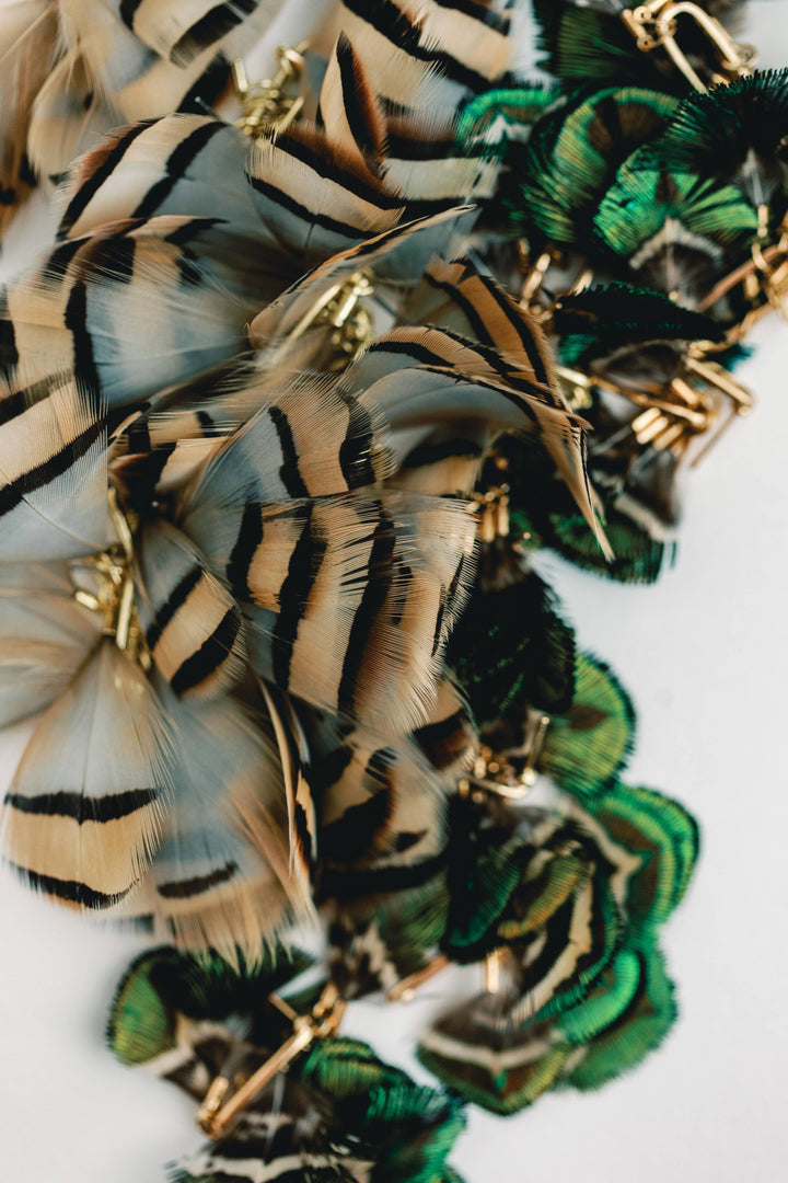 Brown Striped Feather Earrings