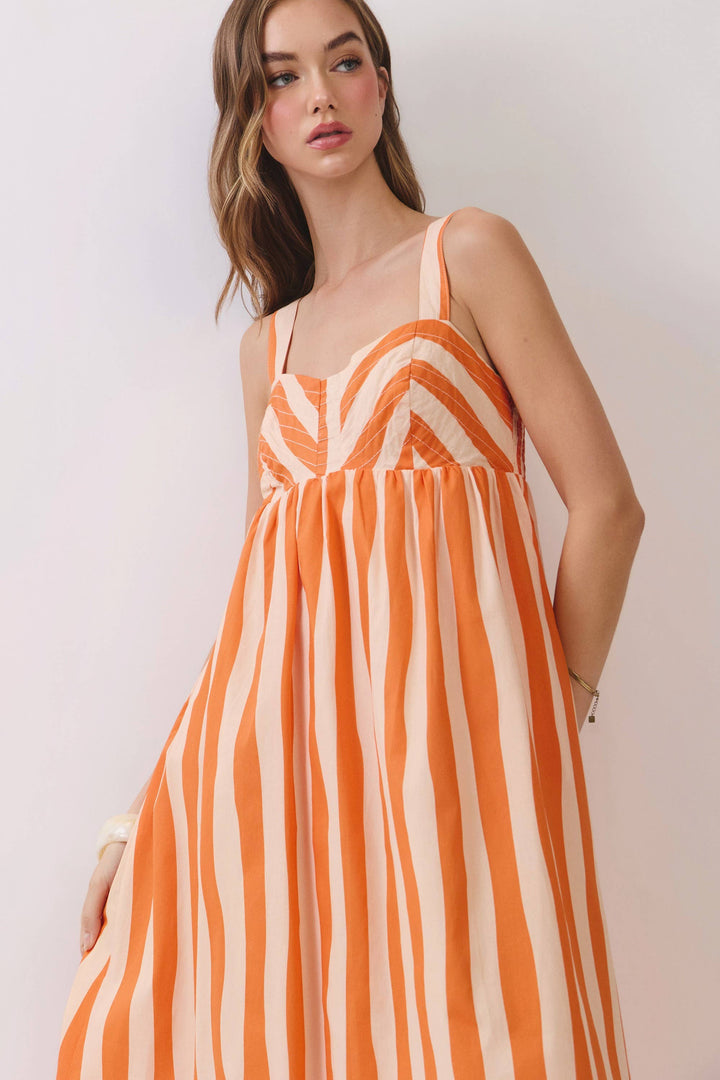 Orange Stripe Midi Dress