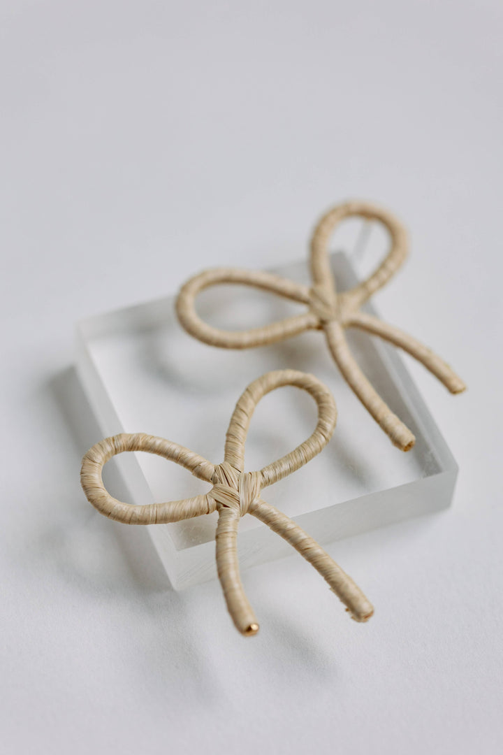 Raffia Wrapped Bow Earrings