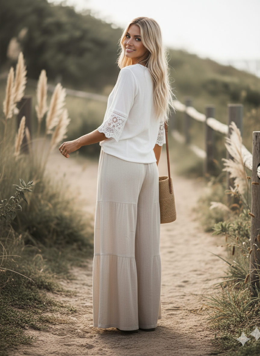 Linen Blend Tiered Pants