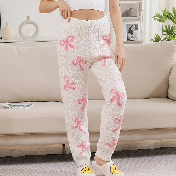 Ribbon Patterned Fuzzy Joggers