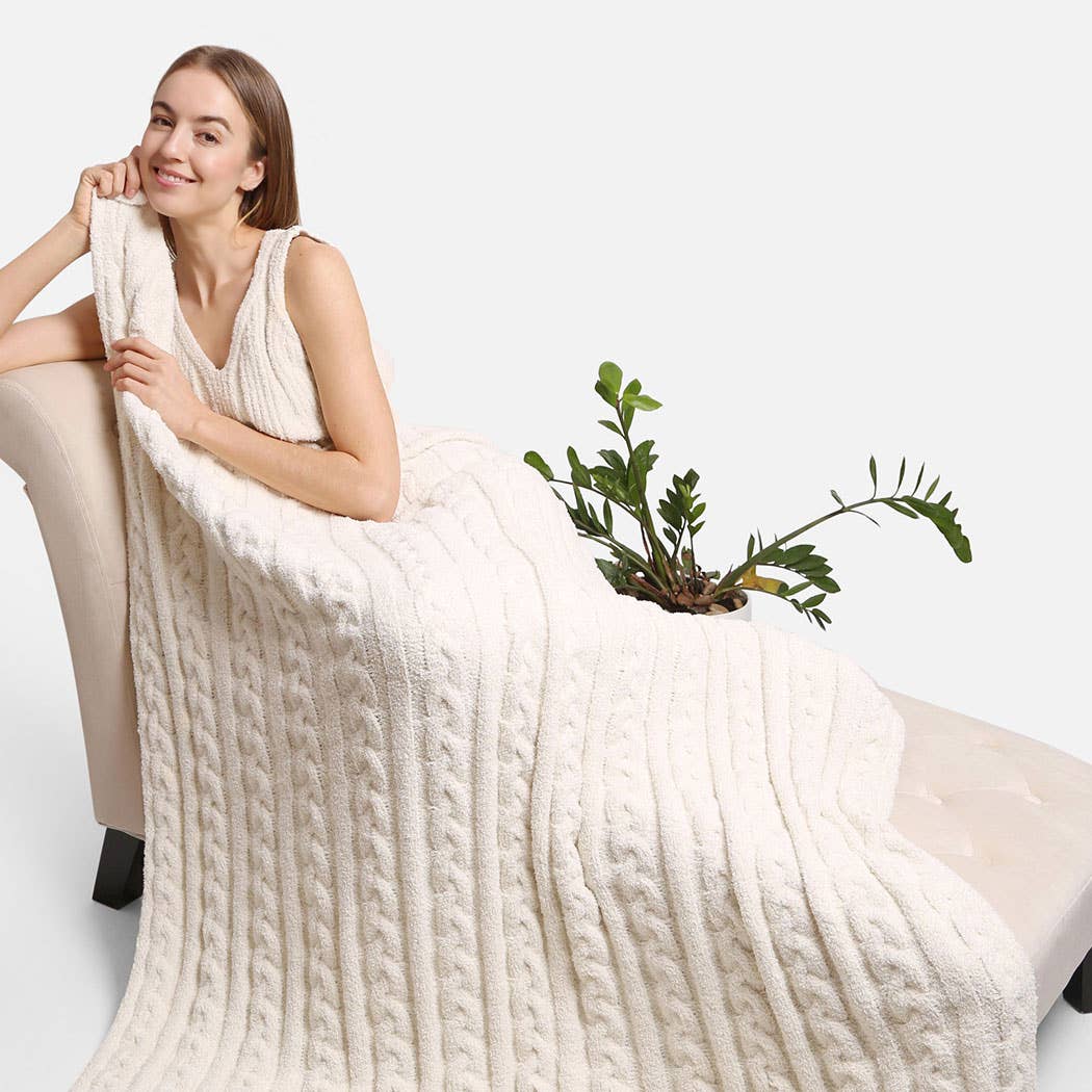 Cream Cable Knit Throw